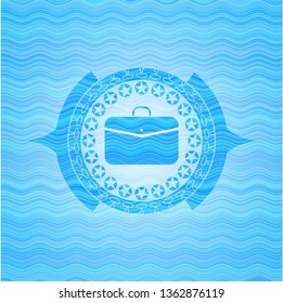business briefcase icon inside sky blue water wave badge.