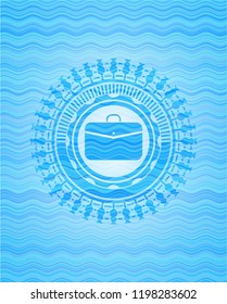 business briefcase icon inside water wave emblem background.