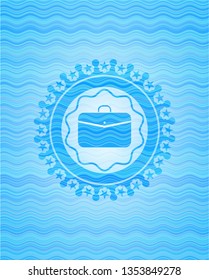 business briefcase icon inside water representation emblem background.
