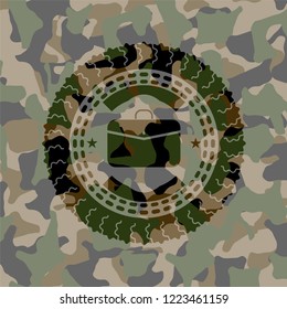 business briefcase icon on camo pattern