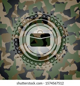 business briefcase icon on camo pattern