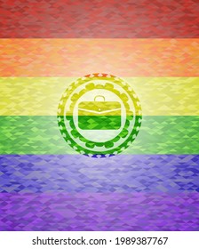 business briefcase icon on mosaic background with the colors of the LGBT flag. 