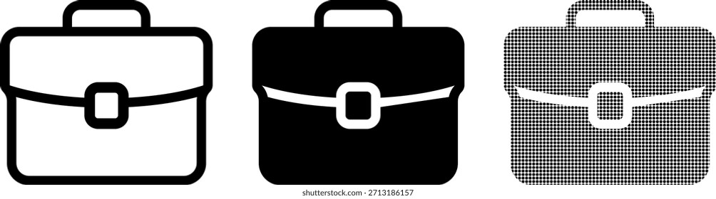 Conjunto de iconos de maletín de negocios con negro sólido, semitono punteado, colección de estilo de contorno limpio ideal para gráficos de oficina, símbolos corporativos, Elementos de interfaz de usuario, marca