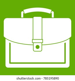 Business briefcase icon white isolated on green background. Vector illustration