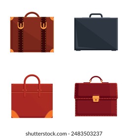 Business briefcase icons set cartoon vector. Leather briefcase for document. Modern accessory