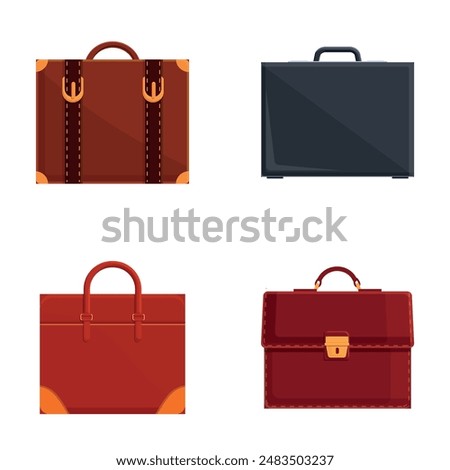 Business briefcase icons set cartoon vector. Leather briefcase for document. Modern accessory