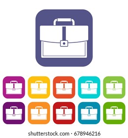 Business briefcase icons set vector illustration in flat style In colors red, blue, green and other