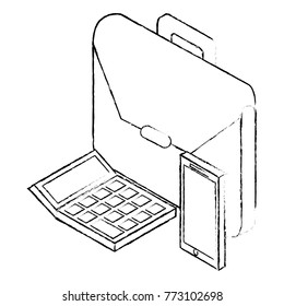business briefcase mobile and calculator isometric