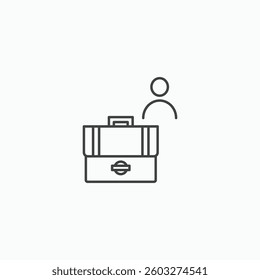 Business briefcase with person outline icon in vector format.