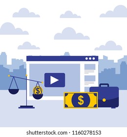 business briefcase scale banknote and website