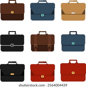 Business briefcase, set of vintage business briefcases isolated on white background. Vector, cartoon illustration. Vector.