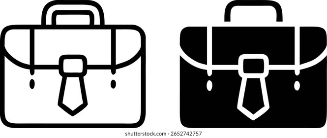 Conjunto de ícones de gravata de porta-arquivos de negócios, símbolo de saco de escritório, ilustração de vetor de trabalho corporativo, design branco preto