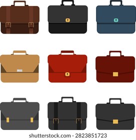 Business briefcase vector icons set flat leather classic portfolio cases isolated on white background