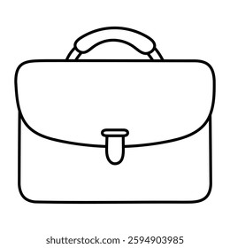 Business briefcase vector illustration. Hand-drawn office bag, work satchel, or portfolio icon in doodle style. Black line art isolated on white background.