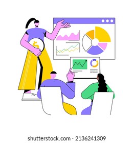 Business briefing abstract concept vector illustration. Teamwork task discussion, business strategy communication, hold a meeting, department manager, financial data report abstract metaphor.