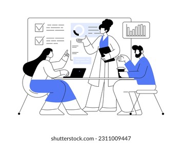 Business briefing abstract concept vector illustration. Teamwork task discussion, business strategy communication, hold a meeting, department manager, financial data report abstract metaphor.