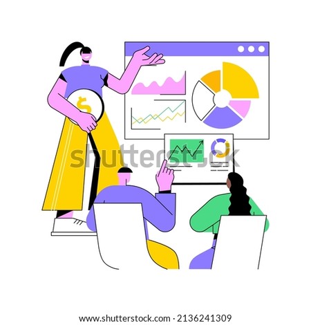 Business briefing abstract concept vector illustration. Teamwork task discussion, business strategy communication, hold a meeting, department manager, financial data report abstract metaphor.