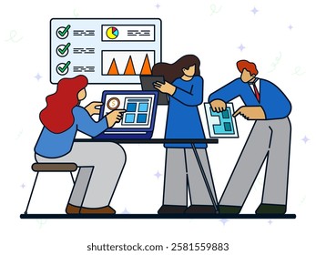 Business briefing concept. Group of peoples discuss about business growth. planning project life cycle, task assignment, business case, financial data report, risk management, project management. 