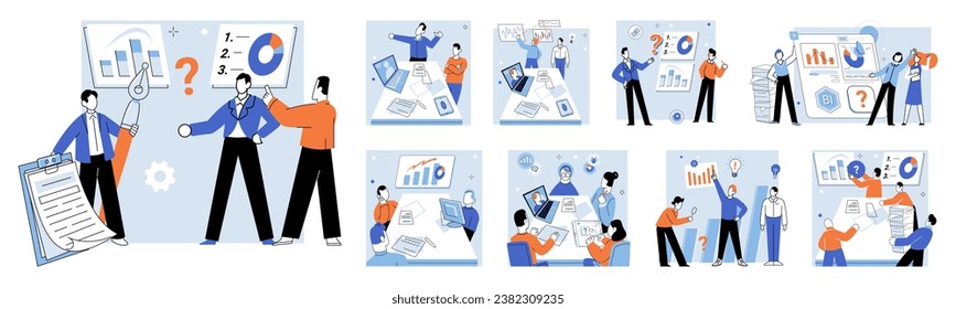 Business briefing vector illustration. The business course equipped participants with practical skills, tools, and frameworks to navigate complex business scenarios Internal communication channels