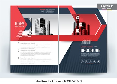  Business Brochure Background Design Template, Flyer Layout, Poster, Magazine, Annual Report, Book, Booklet with Red and Dark Blue Circle and Building Image. Size A4 Vector Design illustration. 