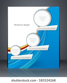 Business brochure with blue and green elements, magazine cover, flyer, or poster 