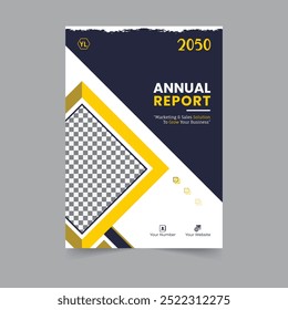 Capa do relatório anual da brochura do negócio, capa do livro ou design do folheto. Apresentação do folheto. Catálogo com fundo geométrico abstrato. Publicação moderna revista cartaz, layout, modelo,