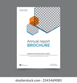 Capa do relatório anual da brochura do negócio, capa do livro ou design do folheto. Apresentação do folheto. Catálogo com fundo geométrico abstrato. Publicação moderna revista cartaz, layout, modelo,