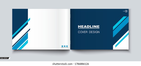 Business brochure cover design blue and white, A4. Abstract geometric lines, text. Tech info banner. Cover sheet model, set off templates and postcard. Business card layout. Modern vector, page sheets