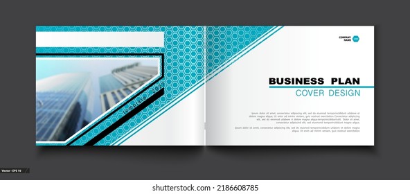Business brochure cover design blue and white, A4. Hi tech info banner. Title sheet model, set template and postcards. Business card layout.Hexagons textures, text.Quotes, modern vector front page art