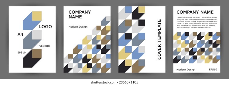 Business brochure cover layout collection vector design. Bauhaus style abstract journal mockup collection vector. Mosaic geometric elements theme vertical card design
