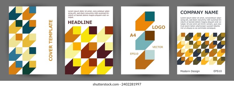 Business brochure cover layout collection vector design. Memphis style cool banner layout collection vector. Tile geometric shapes theme A4 cover design