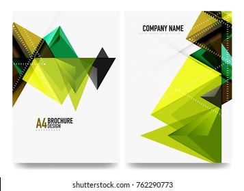 Business brochure cover layout, flyer a4 template. Triangle geometric design