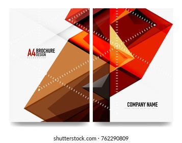 Business brochure cover layout, flyer a4 template. Triangle red and orange geometric design