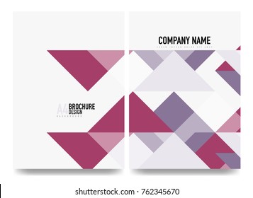 Business brochure cover layout, flyer a4 template. Triangle purple geometric design