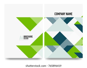 Business brochure cover layout, flyer a4 template. Triangle green and blue geometric design