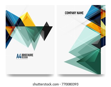 Business brochure cover layout, flyer a4 template. Triangle geometric design