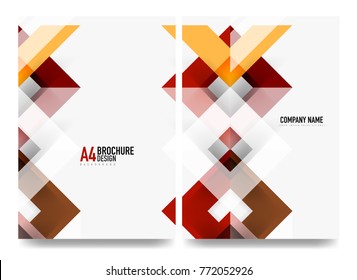 Business brochure cover layout, flyer a4 template. Triangle red and orange geometric design