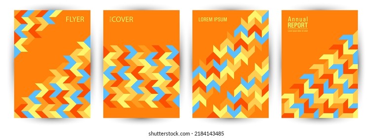 Diseño gráfico de diseño de portada de folletos comerciales. Estilo de Bauhaus simple conjunto de plantillas de afiches vector. Tile elementos geométricos textura diseño de tarjeta A4