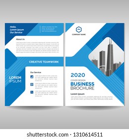 Business brochure cover layout template with blue geometric shapes. Modern cover, annual report, flyer, poster, magazine