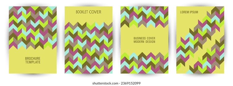 Business brochure cover page mokup set vector design. Modernism style premium placard template set Eps10. Mosaic geometric elements composition A4 cover design