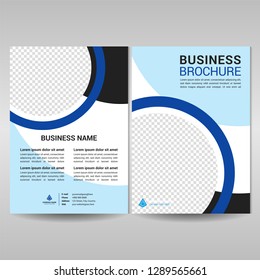 Business brochure cover template with blue circle shape. Annual report cover design, flyer, magazine in A4