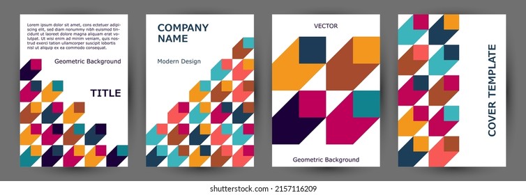 Business brochure cover template collection geometric design. Minimalist style isometric banner template collection Eps10. Mosaic geometric shapes theme A4 card design