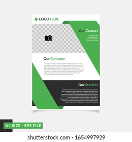 Business brochure cover template vector abstract design in A4 flyer template green colors with geometry shapes suitable for business magazine cover, poster background and leaflets layout