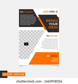 Business brochure cover template vector abstract design in A4 flyer template amber colors with geometry shapes suitable for business magazine cover, poster background and leaflets layout