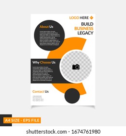 Business brochure cover template vector abstract design in A4 flyer template amber colors with geometry shapes suitable for business magazine cover, poster background and leaflets layout