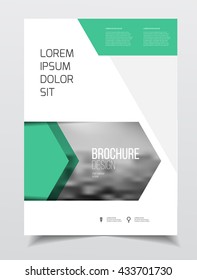 Business Brochure design. Annual report vector illustration template. A4 size corporate business catalogue cover. Business presentation with photo and geometric graphic elements.
