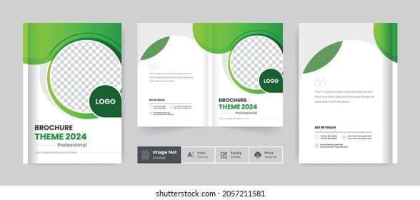 business brochure design cover template green color layout modern bi fold brochure presentation theme use for multipurpose abstract A4 size annual report or magazine theme