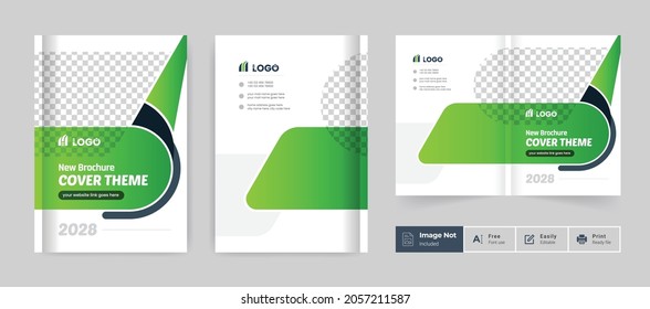 business brochure design cover template green color layout modern bi fold brochure presentation theme use for multipurpose abstract A4 size annual report or magazine theme