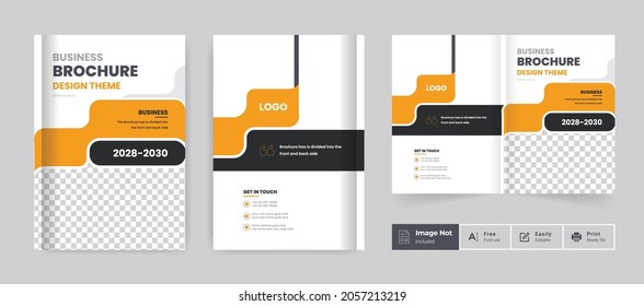 business brochure design cover template yellow color layout modern bi fold brochure presentation theme use for multipurpose abstract A4 size annual report or magazine cover theme for corporate