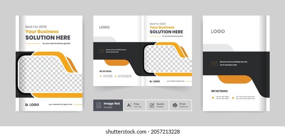 business brochure design cover template yellow color layout modern bi fold brochure presentation theme use for multipurpose abstract A4 size annual report or magazine cover theme for corporate